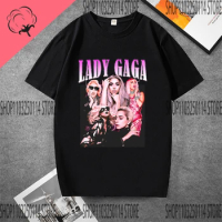 Lady Gaga 100% pure cotton T Shirt Female Singer Mother Monster Vintage Washed Tops Tees Oversized T-shirt Short Sleeve