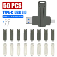 50Pcs USB3.0 memory stick 32GB 64GB 128GB U disk 2 in 1 flash drive pen drive for type-c mobile phone, tablet/computer dual use