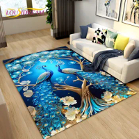 3D Peacock Bird Animal Cartoon Area Rug,Carpet Rug for Living Room Bedroom Sofa Doormat Kitchen Decor,Child Non-slip Floor Mat