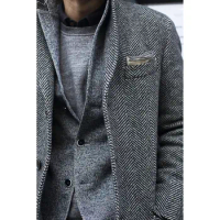 Blazer Men Fashion 2023 Design Dark Grey Extra Wide Herringbone Custom Made Tweed Blazer For Men Blazers For Men Tweed Jacket