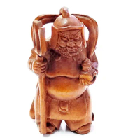 Y8876 - 2" Hand Carved Boxwood Netsuke - Bishamonten God of Thunder