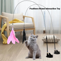 AFFECTION  Interactive Cat Toy Handfree Cat Stick Playing Kitten Playing Teaser Wand Toy Suction Cup