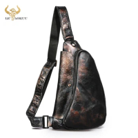 Hot Sale Men Genuine Bull Leather Waist Pack Triangle Chest Bag Sling Bag Design One Shoulder Bag Crossbody Bag For Male 9976