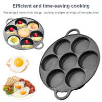 7 Hole Breakfast Maker Cookware Cast Iron Non-Stick Egg Pie Frying Takoyaki Pan Eggs Cooking Pan Bur