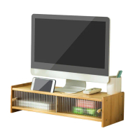 【picknew】多功能滑門收納原木色標準電腦螢幕增高架(螢幕增高櫃 電腦架 電視櫃 增高櫃 桌面收納櫃) 限