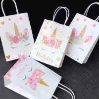 10Pcs/lot Unicorn Paper Bags with Handles Wedding Favors Gift for Guests Souvenirs Birthday Party Boutique Christmas Gift Bags