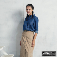 【JEEP】女裝 復古風素面長袖襯衫(藍色)