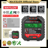 MAYILON HT107 Socket Tester EU UK US Plug Digital Outlet Voltage Frequency Detector RCD Neutral Ground Live Wire Socket Tester