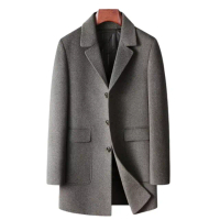 【巴黎精品】毛呢外套中長版大衣(羊毛雙面呢鵝絨內膽男外套p1ac20)