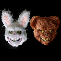 Horror Bloody Teddy Bear Rabbit Cosplay Mask Masquerade Scary Plush Mask Halloween Carnival Costume Headgear Props
