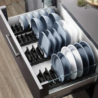 Kitchen Accessories Organizer Drain Bowl Shelf Drawer Storage Plate Holders Space Aluminum Adjustable Cabinet Dish Drying Rack