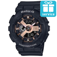 【CASIO 卡西歐】BABY-G 玫瑰金齒輪概念錶-黑(BA-110XRG-1A)