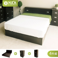 YUDA 生活美學 房間組4件組 雙人5尺 收納床頭箱+床底+床頭櫃+3x6衣櫃 床底組/床架組