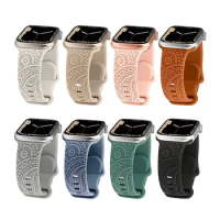 Silicone Band for Apple Watch 41mm 45mm 40mm 44mm Floral Engraved Sport Strap for iWatch Series Ultra 2 49mm 9/8/7/6/5/4/3/SE