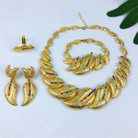 TITI Italy 18k Gold Plated Women Jewelry Set Classic Design leaf Necklace Earrings Bangle And Ring F