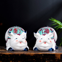 景德鎮陶瓷生肖擺件白瓷幸福豬 中式家居客廳創意陶瓷工藝品擺件