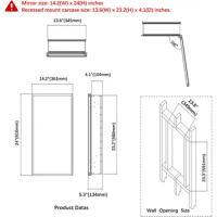 Medicine Cabinet 14 x 24 inches Mirror Size, Recessed or Surface Mount, Black Aluminum Bathroom Wall Cabinet with Mirror and Adj