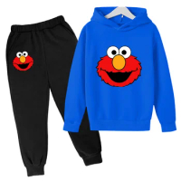 2 Piece Set New Elmo Print Hoodie+Pants Suit For 4-13 Years Boys And Girls Anime Cartoon Tracksuit Kids Spring Autumn Clothes