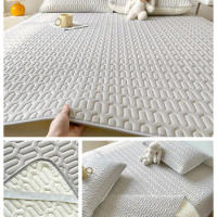 2024 Solid Color Bed Cover Quilted Latex Mattress Bed Cover Anti Mite Antibacterial Skin Friendly Mattress Protective Cover
