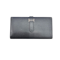 【二手名牌BRAND OFF】HERMES 愛馬仕 黑色 Epsom牛皮 Bearn 扣式長夾 銀扣 C刻