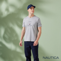Nautica男裝 經典品牌LOGO帆船刺繡短袖T恤-灰色