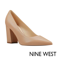 【NINE WEST】CARA  尖頭粗跟高跟鞋-奶茶色