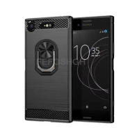 Capa For Sony Xperia XZ1 G8341 G8342 Brushed Carbon Fiber Soft Silicone Case For Sony Xperia XZ1 Magnetic Ring Stand Cover