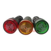 5pcs 12V/24V/110V/220V Red/Green/Yellow 22mm Mount Hole LED Power Indicator Light With Buzzer 60mm Height