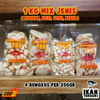 PAKET KERUPUK MIX JENIS 1 KG ( retak seribu, kulit tenggiri, getas, bakar badak ) 4 BUNGKUS PER 250G