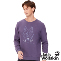 Jack wolfskin飛狼 男 長袖保暖排汗衣 帥氣刺繡狼頭T恤 大學T『藕紫』