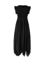 40621 One Size (45-75kg) Pleated WomenS Summer Round Neck Wooden Ear Irregular Big Mid-Length Dress