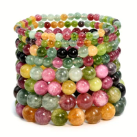 Tourmaline natural stone crystal beads Bracelets men women infinity elastic Gemstone bangles Gifts colorful male ac