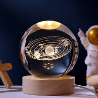 發光太陽系水晶球桌面小夜燈擺件創意玻璃球裝飾品生日禮物女畢業