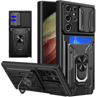 Shockproof Protector Heavy Hard Case with Metal Stand and Card Slots Phone Case Suitable For Samsung