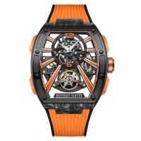BONEST GATTI Men Automatic Watch Luxury Carbon Fiber Tonneau Case Mechanical Wristwatch Waterproof Sapphire Luminous
