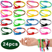 24/48pcs Friendship Fidget Zipper Bracelets 7.5 Inches Sensory Toys Set Neon Colors Birthday Party Favors for Kids Goodie Bags