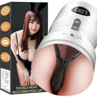 Pocket Pussy Double Head Count Masturbation Cup Tongue Licking Real Vagina Blowjob Vibrator Adult Sexy Toys For Man Masturbator