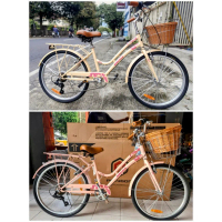NEW PRODUK SEPEDA PEREMPUAN/ MINI / CTB/ CITY BIKE 24\ WIMCYCLE SEONNA / SEONA 7 SPEED + 2 Keranjang