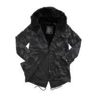 【Superdry】女版 極度乾燥 長版 防風衣 Superdry夾克 刷毛 迷彩 外套 風衣 帽毛可拆(防風外套5141EH4)