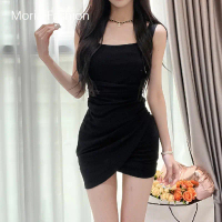 Moria QZ222 Dress Mini Sexy Tali Serut Ruffle Bodycon Korean Style Kasual off Shoulder Spandek Premi
