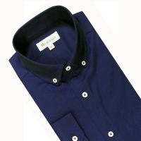【MURANO】深藍色素面長袖襯衫(台灣製、現貨、俢身)