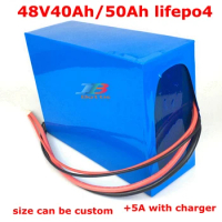 48V 50Ah Lifepo4 48v 40AH lithium battery BMS 16S for 2000w 3000W Scooter bike tricycle boat backup power go cart +5A charger