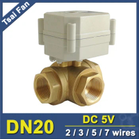 3/4'' (DN20) DC5V 3 Way Brass T/L Type Motorized Water Valve with position indicator For Water Control HVAC system water supply