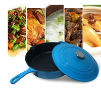 Enameled Cast Iron Chicken Pot, Single Handle, Multi-function Pot, Frying Pan, Baking Wok, Stew Pot, 2 ~ 5People Use, 30cm