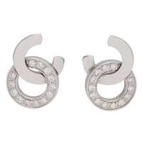 PIAGET伯爵 Possession系列18K白金雙環造型鑲鑽穿式耳環(銀)