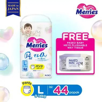 Merries Premium Popok Bayi Celana L (9-14)kg isi 44 pcs  Free   Merries - Paseo Hello Baby Flushable