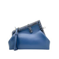 【FENDI 芬迪】First 牛皮拚蟒蛇皮小型手拿/斜背包(8BP129-灰藍)