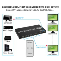 Full HD 4K HDMI Splitter Video HDMI Switcher 2x8 Split 2 in 8 Out Dual Display for DVD PS3 Xbox With Power
