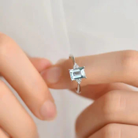 New 925 Sterling Silver Blue Zircon Ring Elegant Charm Exquisite Geometric Shape Ring Birthday Gift Women's Fine Jewelry