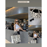 Lazy - cc - TOTE BAG  Lazy sunday กระเป๋าผ้าสายมินิมอล BEGIN AGAIN  สายลุย sport  bag ซอง  ใส่  โทรศ